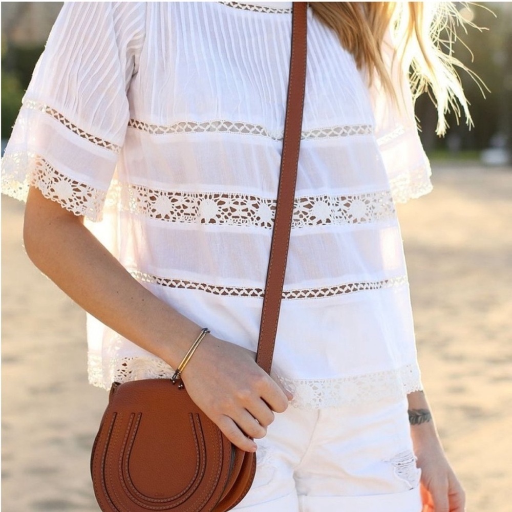 Love Sam White Cotton Eyelet Lace Blouse Top Shirt Short Sleeve Boho Size XS - Picture 2 of 7